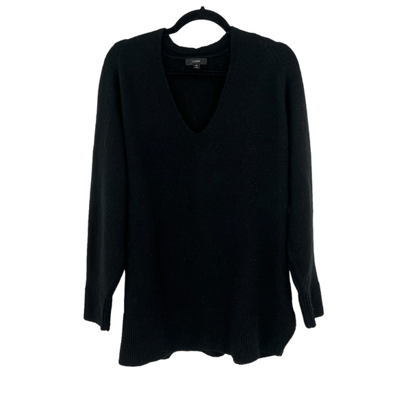 J. Crew Stretch Wool V-neck Tunic Sweater in Black BB400 - Picture 1 of 11